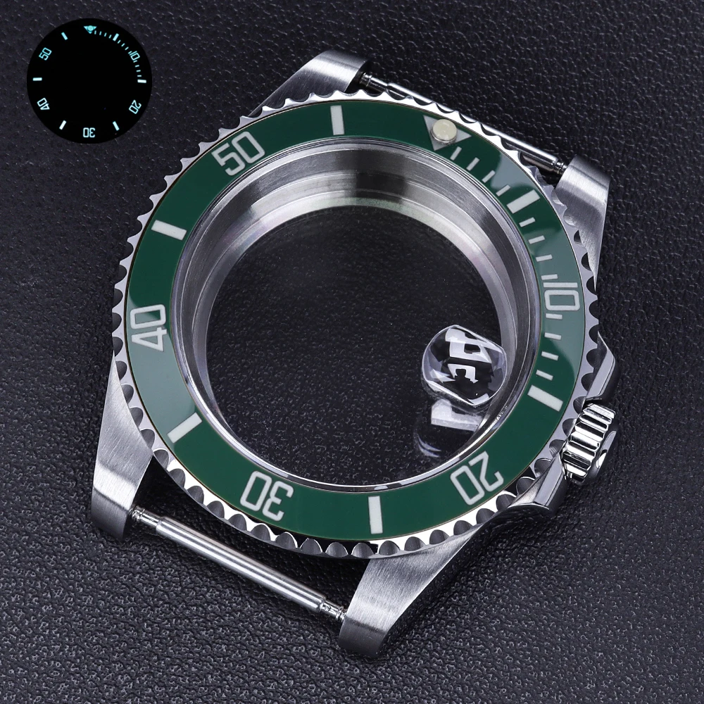 40mm腕時計ケース、nh34-nh35-nh36-2824-8215ムーブメント用38mm-c3ベゼルインサート付き、トップ防水サファイアクリスタル、サブマリーナ改造ケース