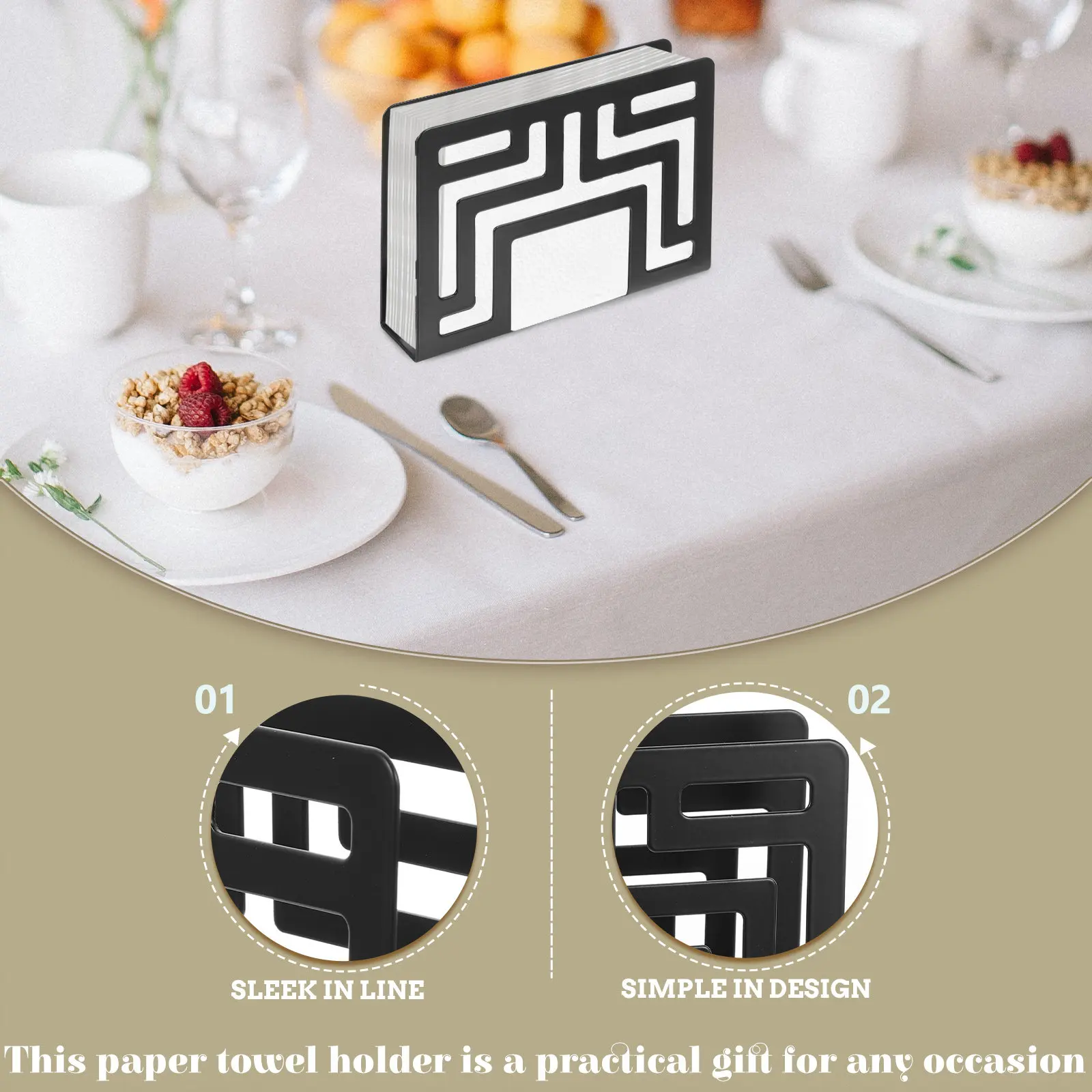 Exquisite Hollow Napkin Holder Premium Metal Construction for Table Kitchen Bar Restaurant Hotel Dining Room Decorative Tissue view 4