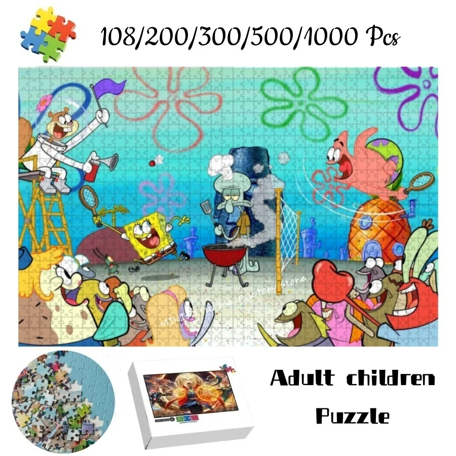 

Spongebob Squarepants Puzzle 1000/1500 Pieces for Kids Adults Intellectual Cartoon Wooedn Jigsaw Puzzle Family Game Gifts