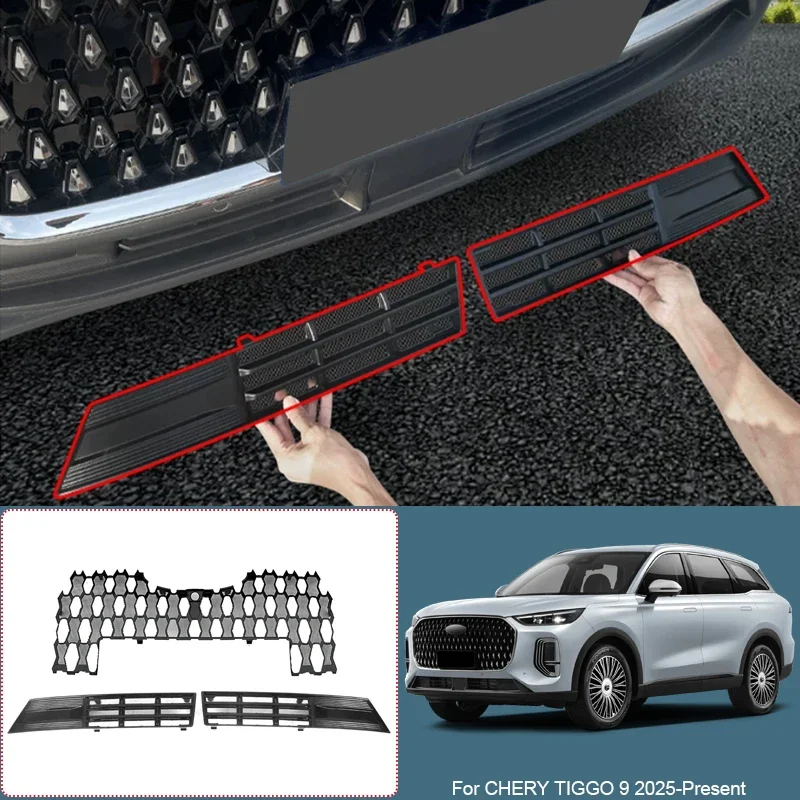 Car Modify Front Buckle Insect Proof Net Auto Front Bumper Center Intake Grille Cover Accessory For CHERY TIGGO 9 2025-Present