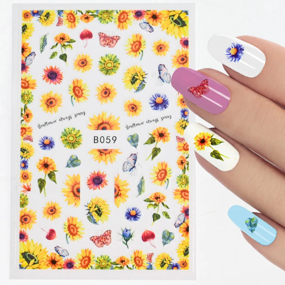 12pcs Sunflower Nail Sticker Floral Flower Nail Art Yellow Daisy Decals Foils for Nails Supply Flora Designs Manicure Decoration