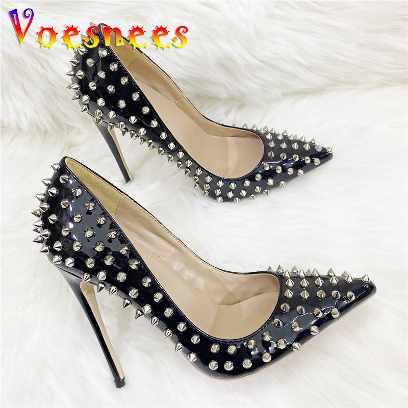 Celebrity Star High Heels 12CM Pointed Thin Heel Single Shoes Shallow Mouth Rivet Women Pumps 2023 New Unique Design Stilettos