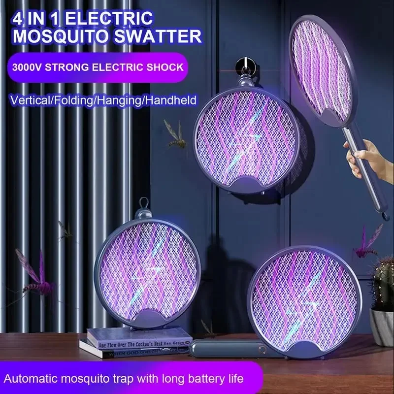 2-in-1 Electric Mosquito Swatter Mosquito Killer USB Rechargeable Angle Adjustable Electric Bug Zapper Fly Bat Insect Swatter