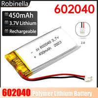602040 3.7V 450mAh Lithium Polymer Li-ion Rechargeable Battery for GPS MP3 MP4 MP5 Car DVR Tachograph Headphone Li-po Ion Cells
