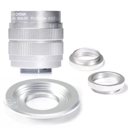 Silver 35mm f/1.7 APS-C CCTV Lens+adapter ring+2 Macro Ring for Panasonic/Olympus M4/3 Mirroless Camera