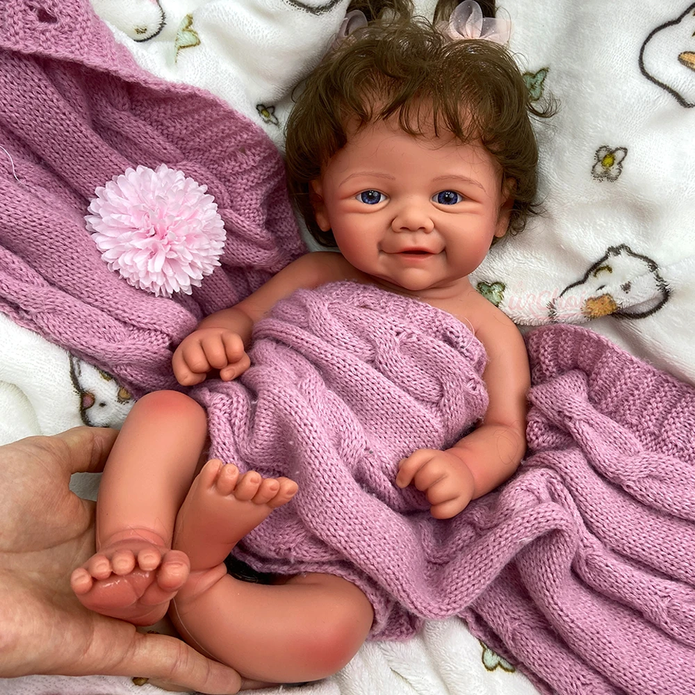 

17inch Hyper Realistic Reborn Silicone Baby Girl Hand Painted Soft Skin with Brown Hair for Dolls Art Exhibitions & Collectors