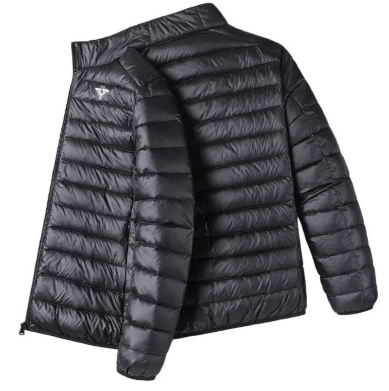 New men's winter fashion light down cotton long sleeve youth large size standing collar cotton coat solid color