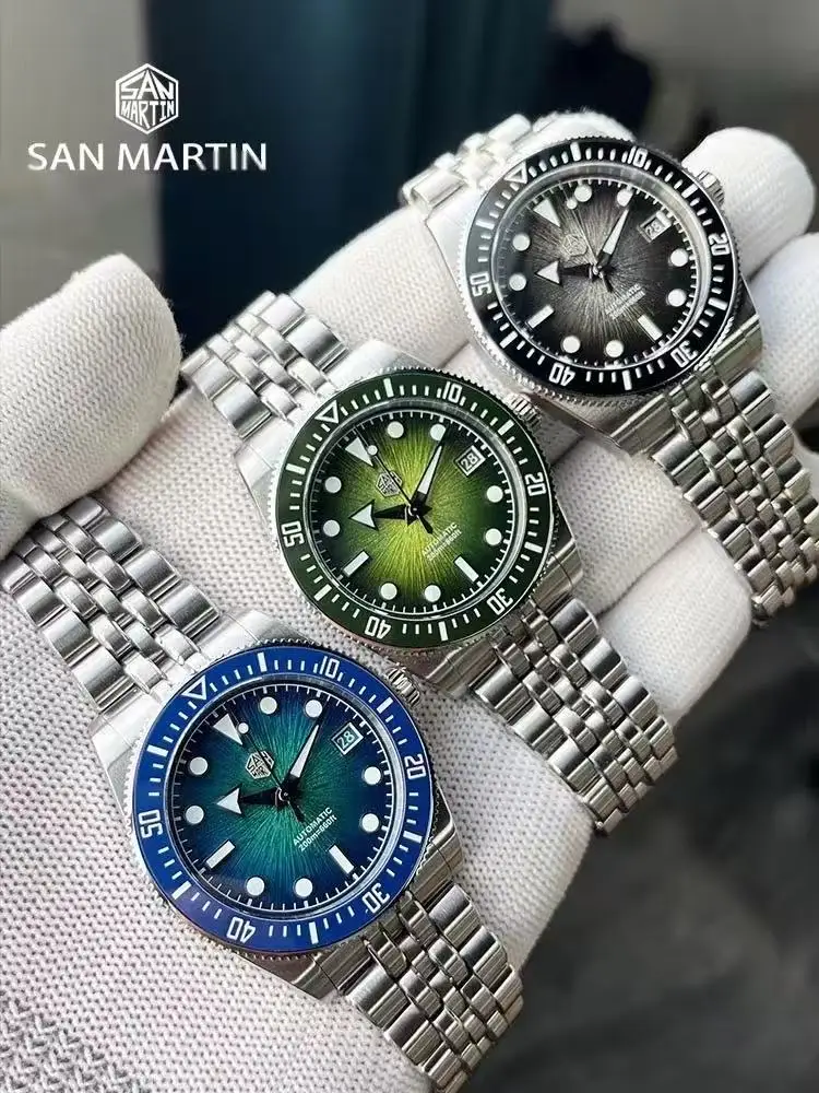 San Martin 37.5mm Men Diver Watch Miyota 9015 Enamel Sunburst Dial Luxury Automatic Mechanical Watches Waterproof 200m SN0148GX