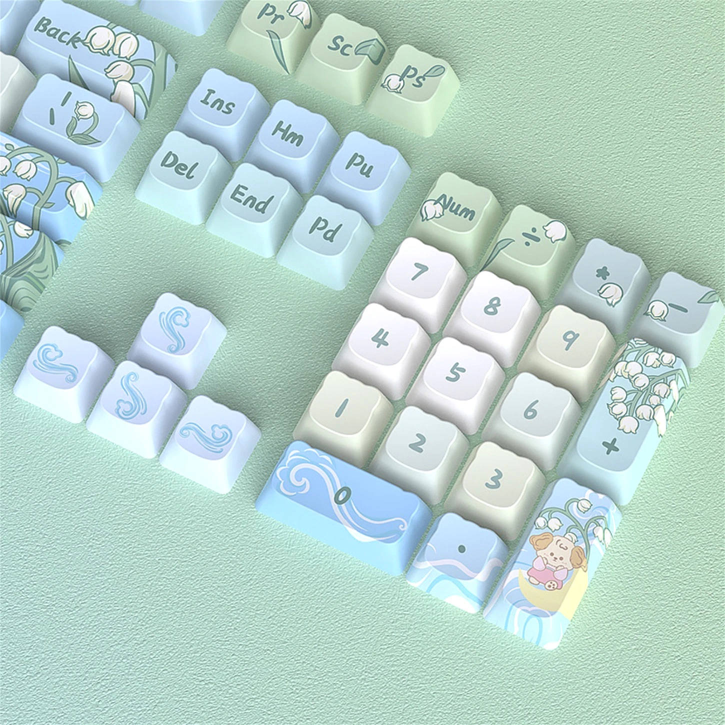 

Колпачки для клавиш Water Moon Lily Blue Green, 124 клавиши, профиль MOA, набор PBT-колпачков для механических клавиатур 60%, 65%, 75%, 96%, 98%, 100%