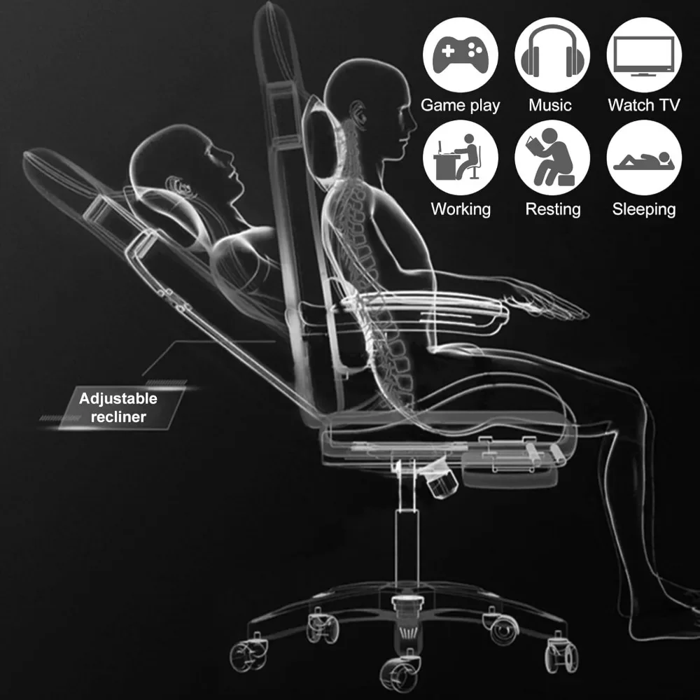 Gaming Chair w Bluetooth Speakers RGB LED Lights,Ergonomic，Footrest,Height Adjustable Adults w Back Lumbar Support Red