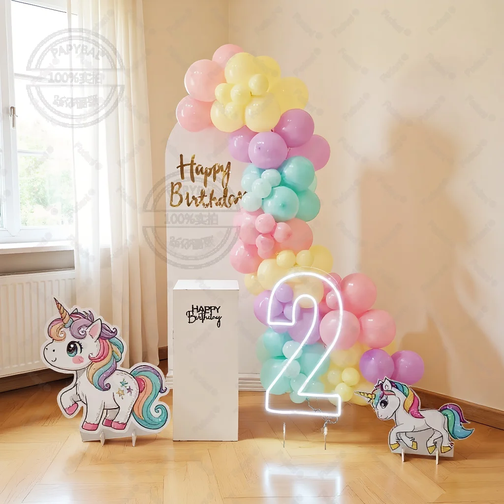 95pcs Freestanding Cute Unicorn Balloon Children Birthday Decoration Rainbow Unicorn Theme Party Supplies Room Decoration Gifts