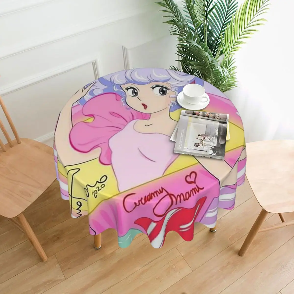 

Creamy Mami Japanese Anime Waterproof Round Tablecloth Oilproof Table Cloth for Kitchen Events Dining Table Cover 60 inch