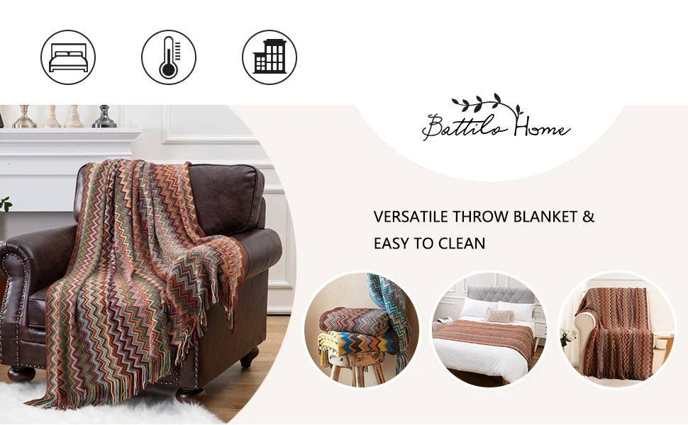 Battilo Boho Throw Blanket Lightweight Knit Throw With Tassels Bohemian Woven Sofa Blankets Soft Bed Plaid Decorative Blanket