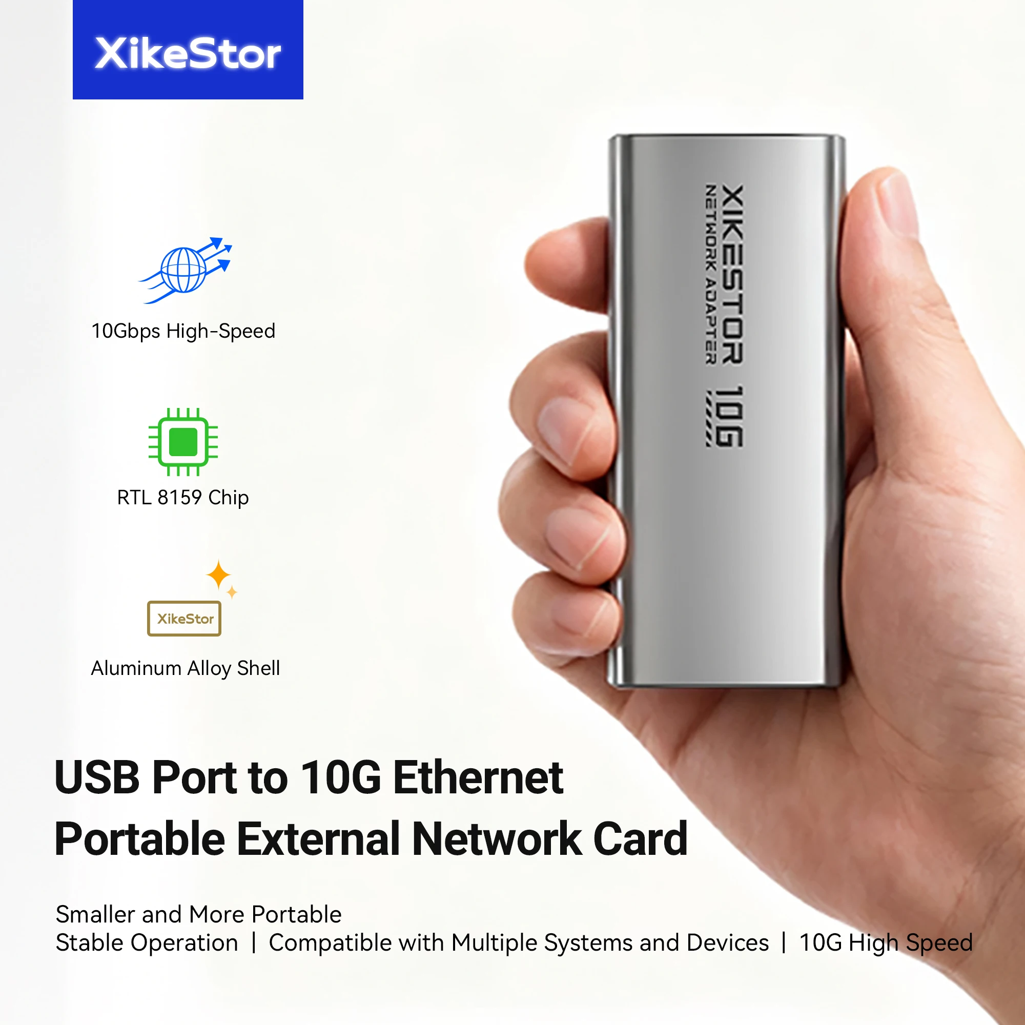 XikeStor USB to 10G Ethernet Adapter, Type-C, Compatible with USB4 / Thunderbolt 3/4/5, USB3.2 to 10G RJ45 , for Laptop & Phone