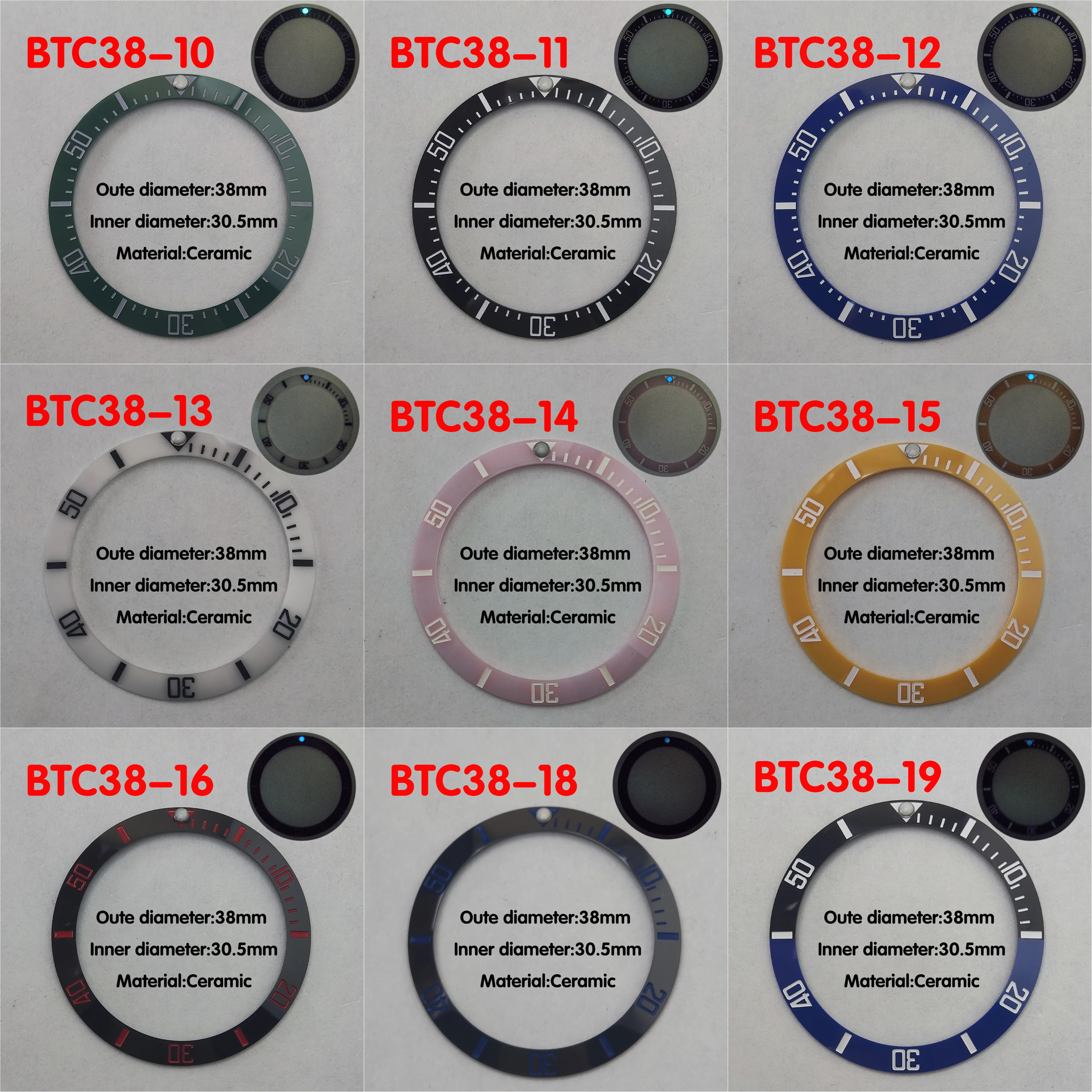 حافة سيراميك للساعة الرجالية ، إكسسوارات بديلة ، وجه الساعة ، 38 ، 40 ، مختلفة