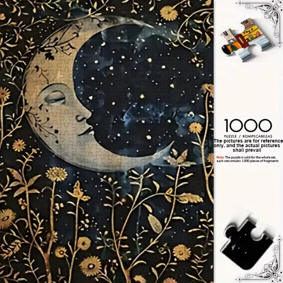 

1000 шт., настенная художественная бумажная головоломка с небесной луной и цветами | Пазл Family Fun для взрослых с номерами на спине, 27,56x19,69 дюйма