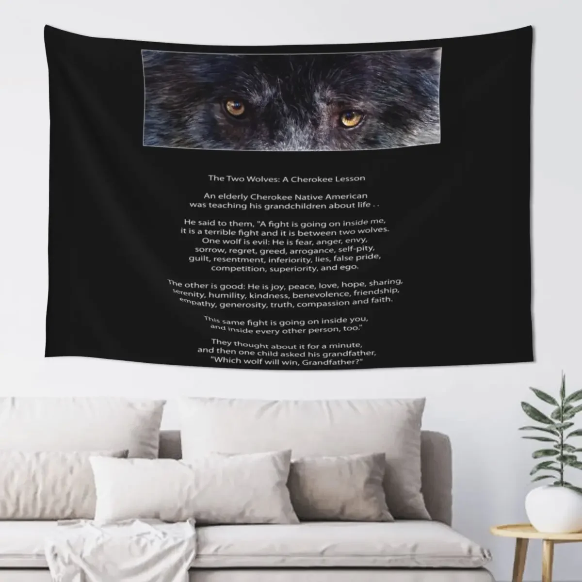 Wolf Eyes The TWO WOLVES CHEROKEE TALE Tapestry Decoration For Bedroom Decoration Wall Room Decor Cute Tapestry