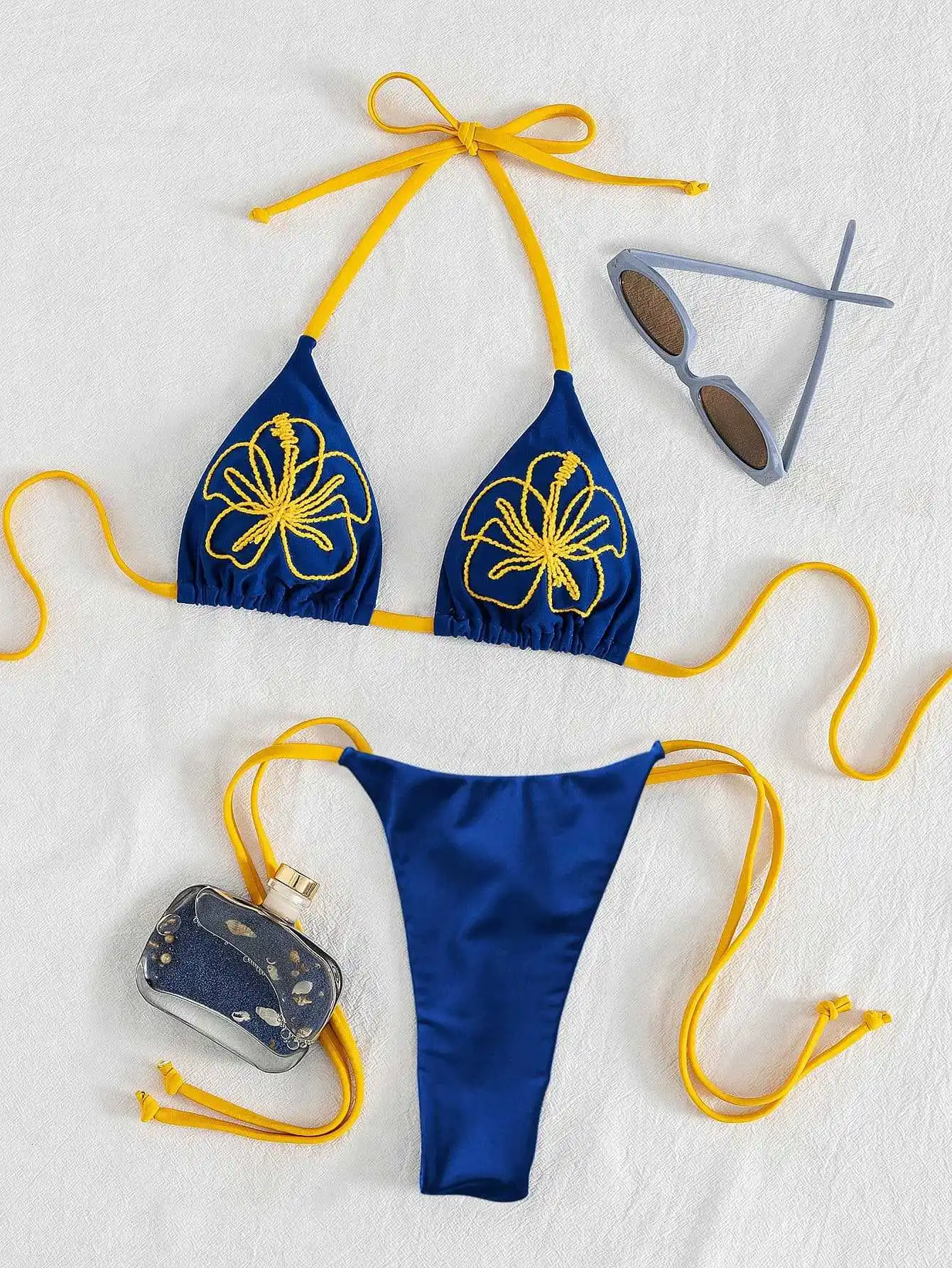 sexy flower pattern micro bikinis sets two pieces halter back tie thong swimsuits bathing suit swimwear biquini tankini trikini