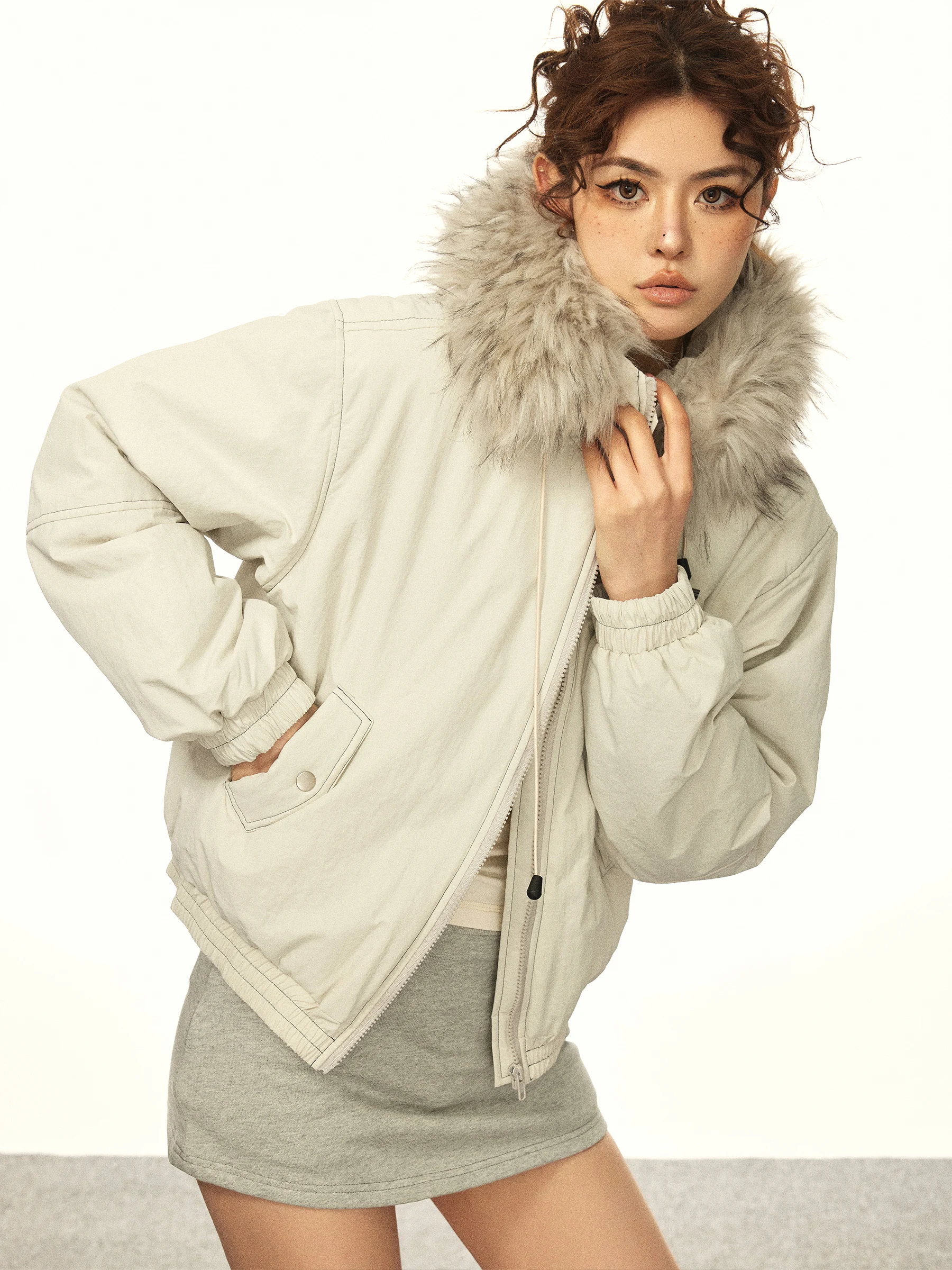 

Aaisup American Retro Hooded Cotton Jaet Women Winter Korean Loose Thi Warm Parka Cotton Coat Outerwear Fur Collar