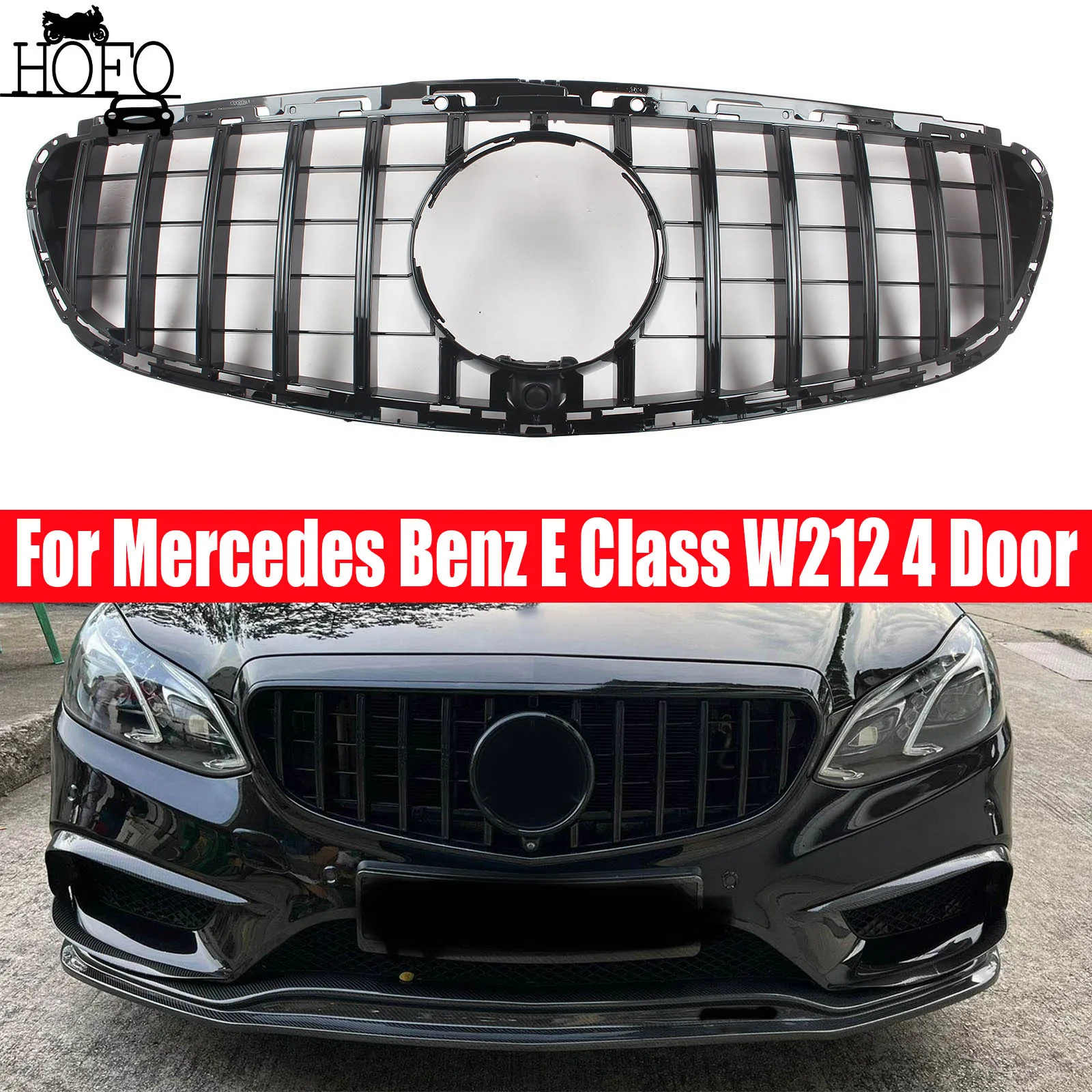 

GT R Front Upper Hood Grille Grill For Mercedes Benz E Class W212 4 Door E200 E250 E350 E550 2014-2016 Car