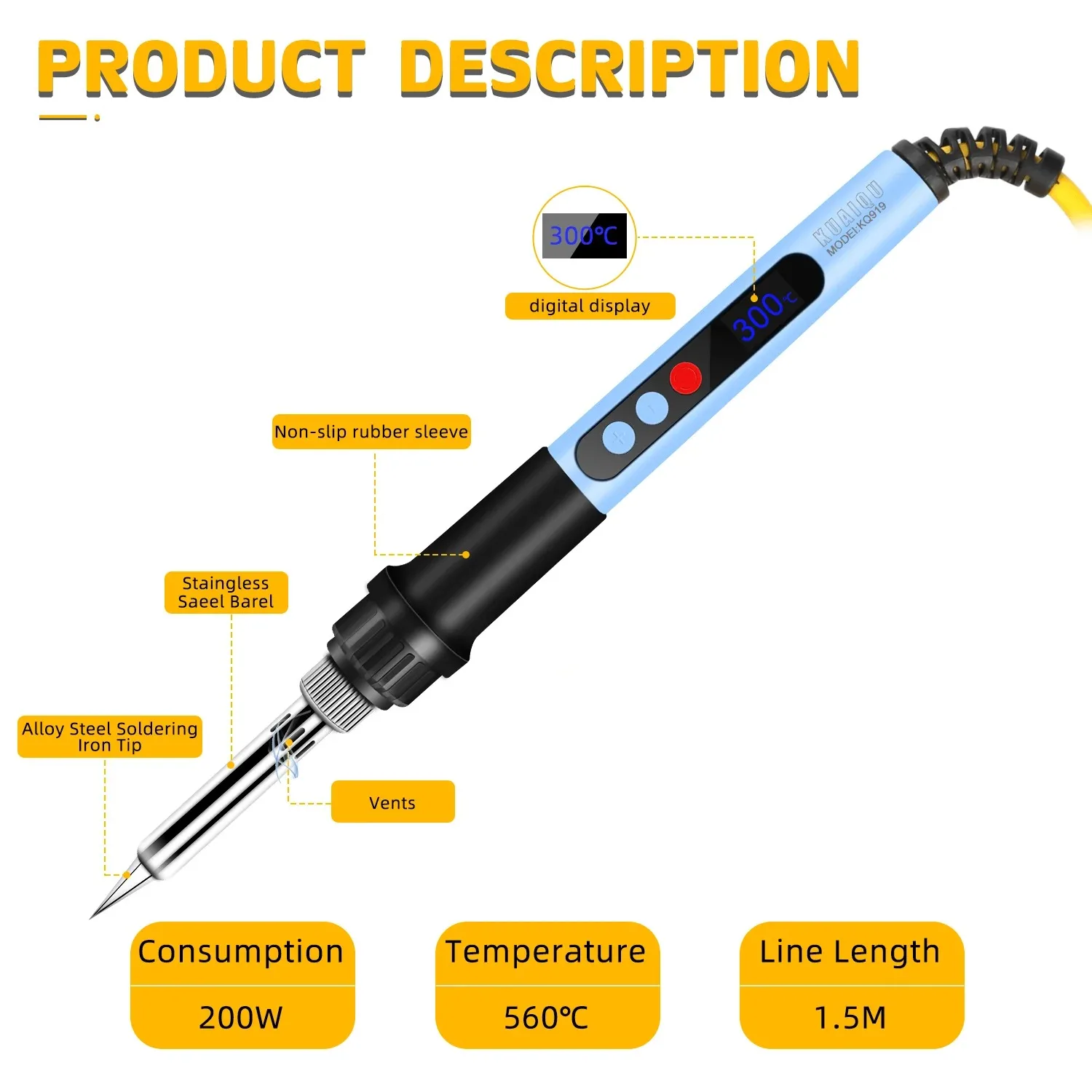 60W Electric Soldering Iron Adjustable Temperature Digital Display Electronic Welding Repair Tools With Solder Tin Iron Tips