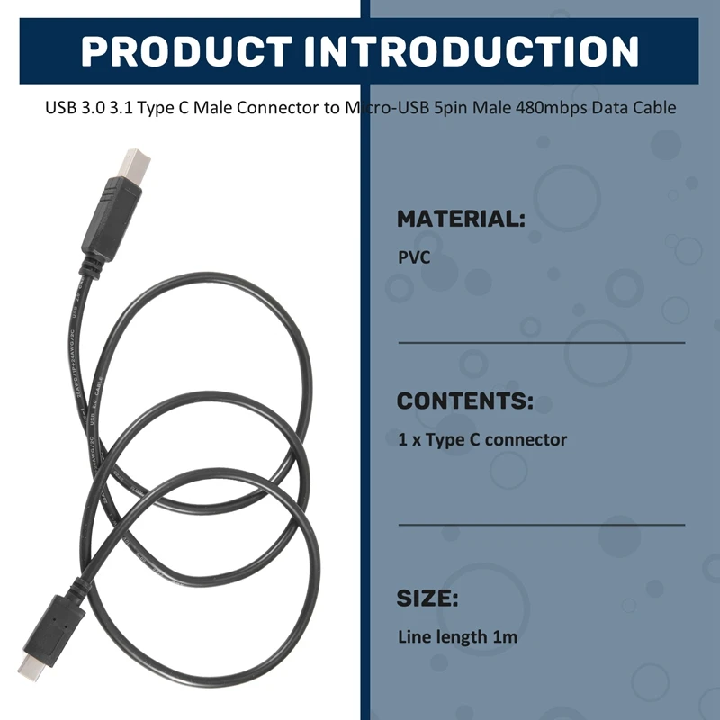 【Superdeals】USB-C USB 3.1 Tipo C Macho para USB 2.0 Tipo B Macho Cabo de Dados Impressora de Telefone