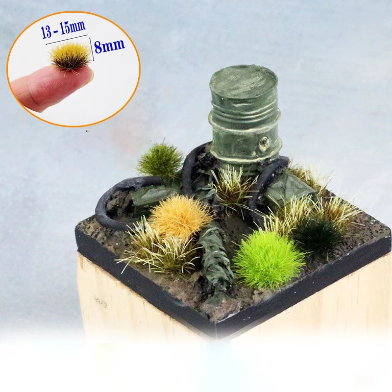 

8MM Diy Modeling Static Grass Tufts Miniature Plants for HO N Landscape/Garden Decor/Railway Train Layout/Military/Diorama 14PCS