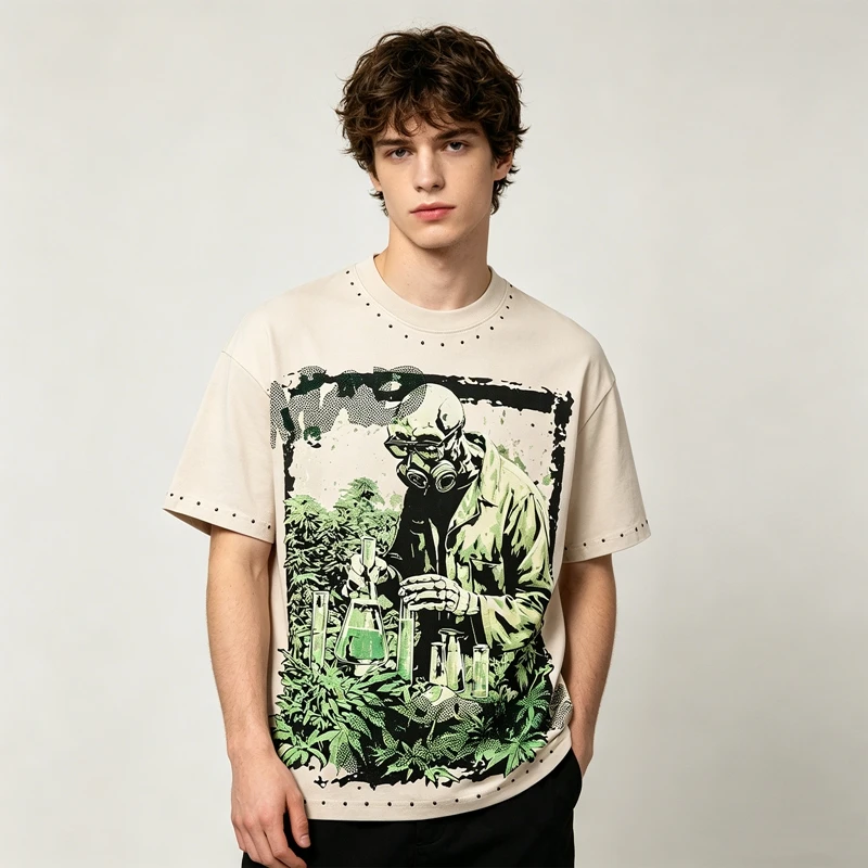 Space Skull Astronaut Grafik T-Shirt Herren Strass-Nieten-Verzierung Übergroßes Sommer Y2K Streetwear Baumwoll-Rundhals-T-Shirt – Detail 4