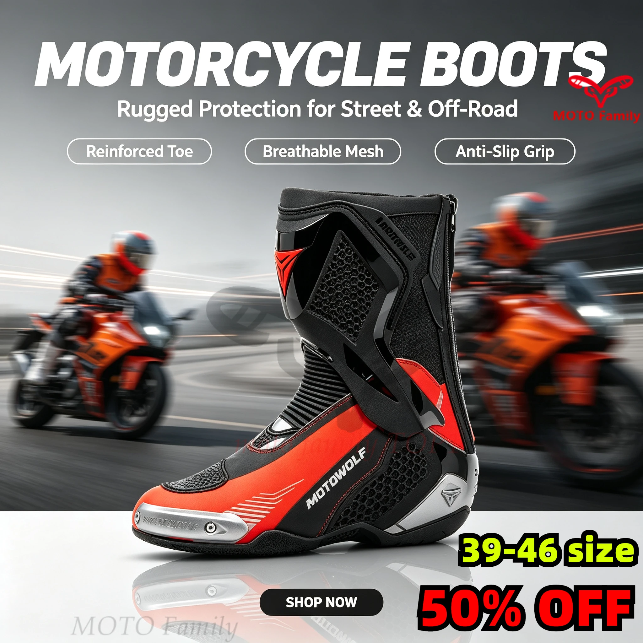 Motorcycle boots Men's knight boots Large size motorcycle riding shoes botas moto racing shoes 39-46 size