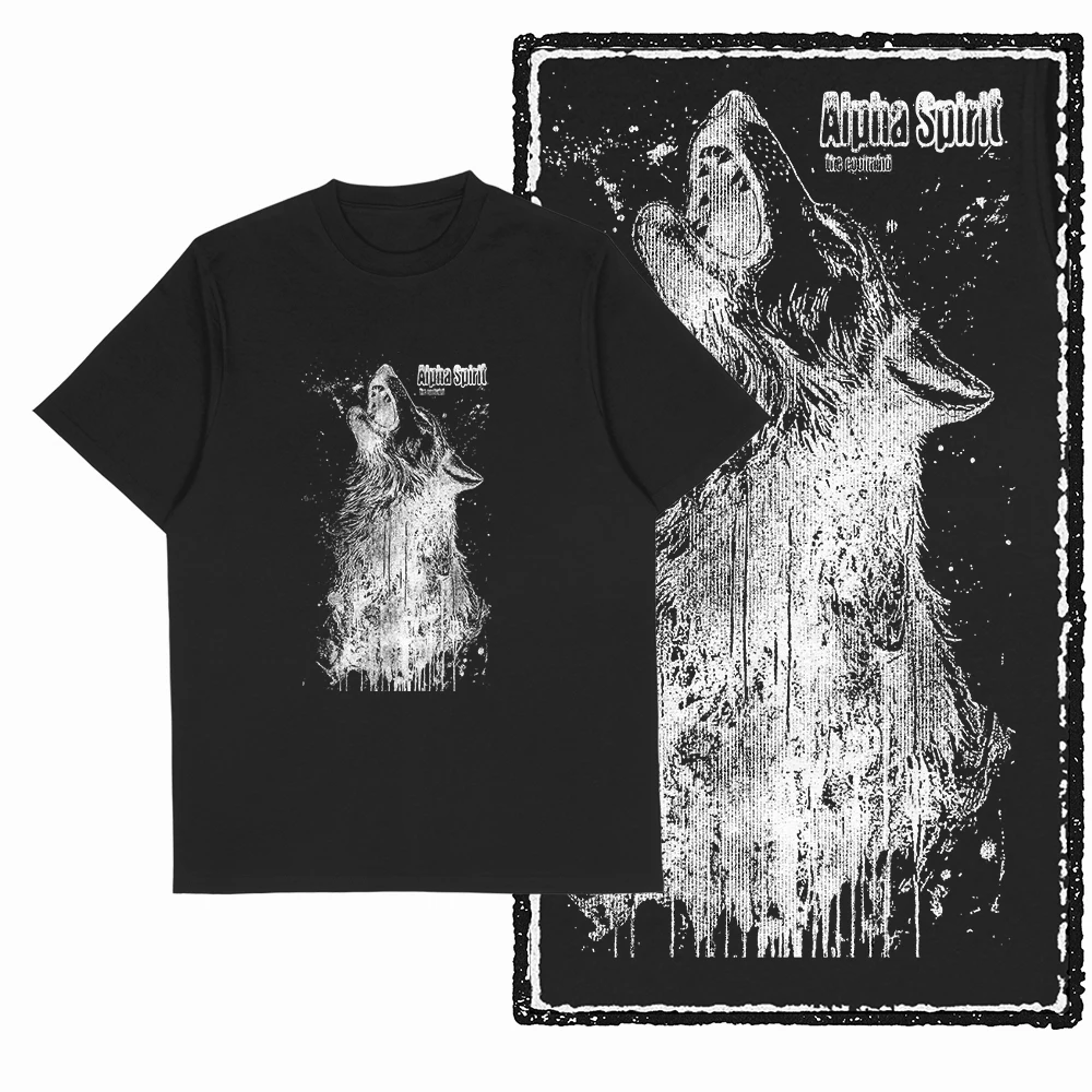 

Эксклюзивный узор с принтом волка, новинка 2025 года, хит продаж, мужская и женская уличная одежда больших размеров, футболка из чистого хлопка