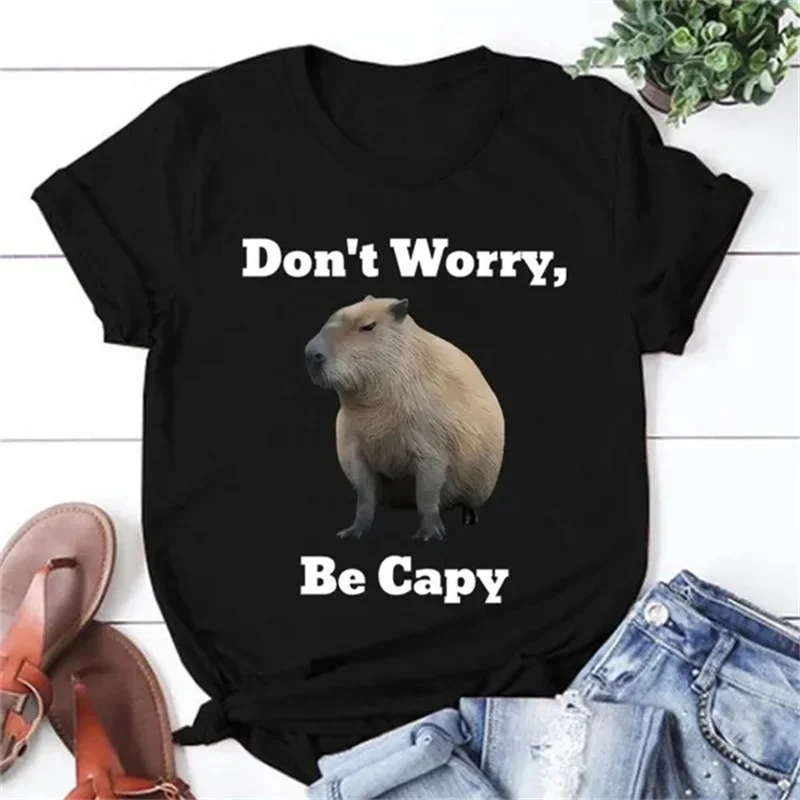 Capybara Don't  Worry Be Capy Graphic T Shirts Men Fashion 3D Print Polyester Short Sleeved Tops Cool Womens Clothing Tee Shirts