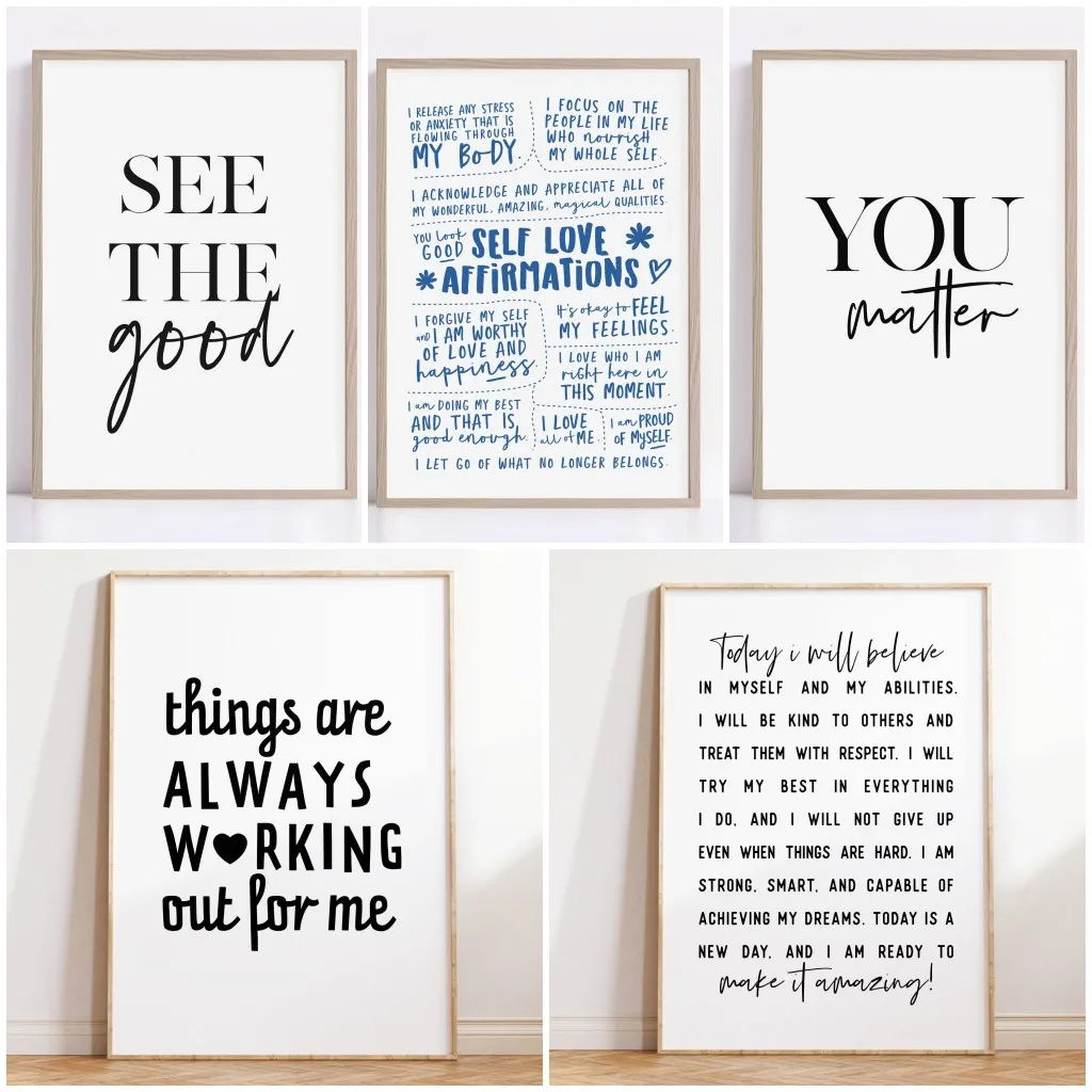 Trendy Minimalist Daily Affirmation Poster Printable Inspirational Wall Art Office Decor Self Love Catchphrases Canvas Painti