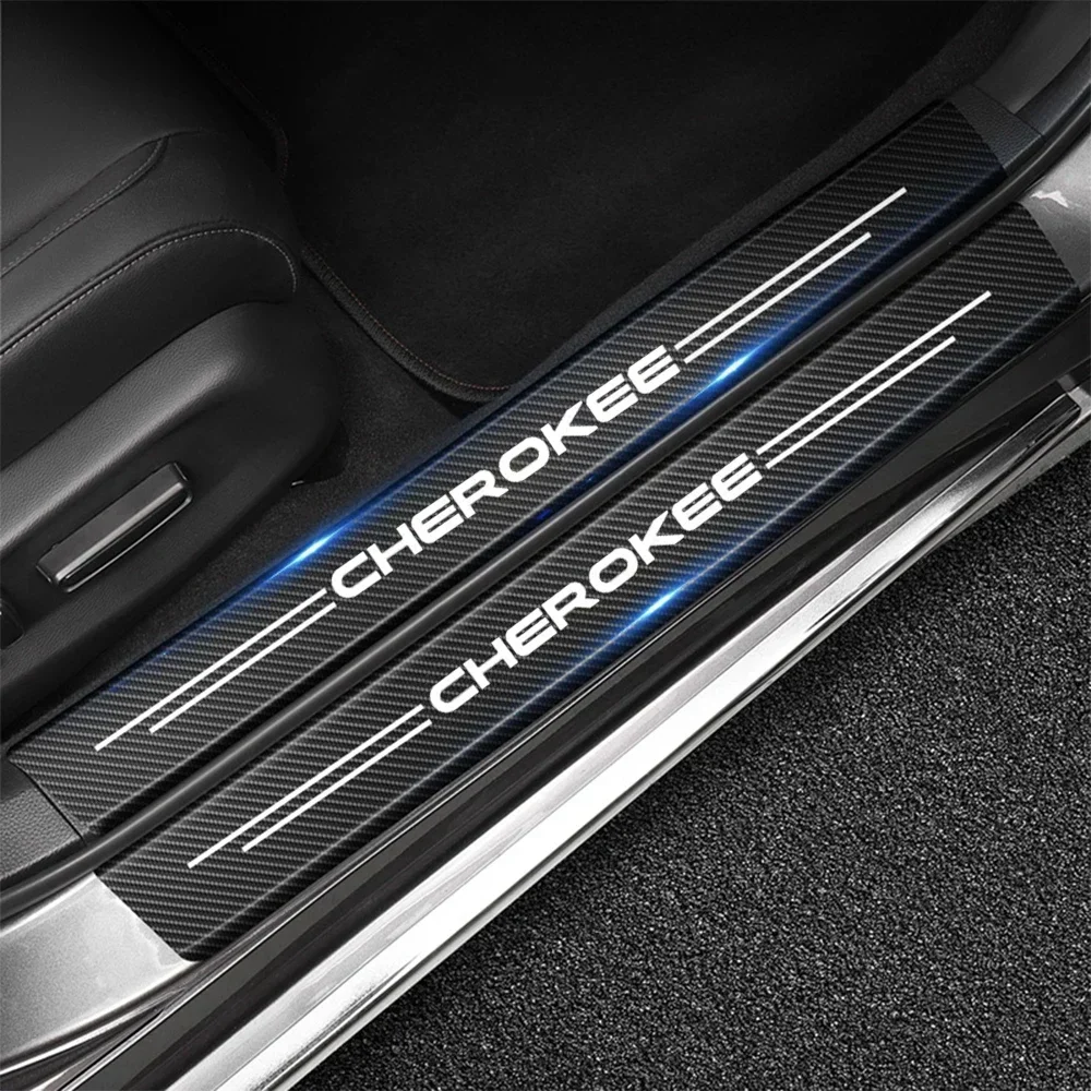 4pcs Car Carbon Fiber Sticker Auto Door Sill Protector Stickers For JEEP Grand Cherokee WK WK2 KJ KK KL Commander XK XH Renegade