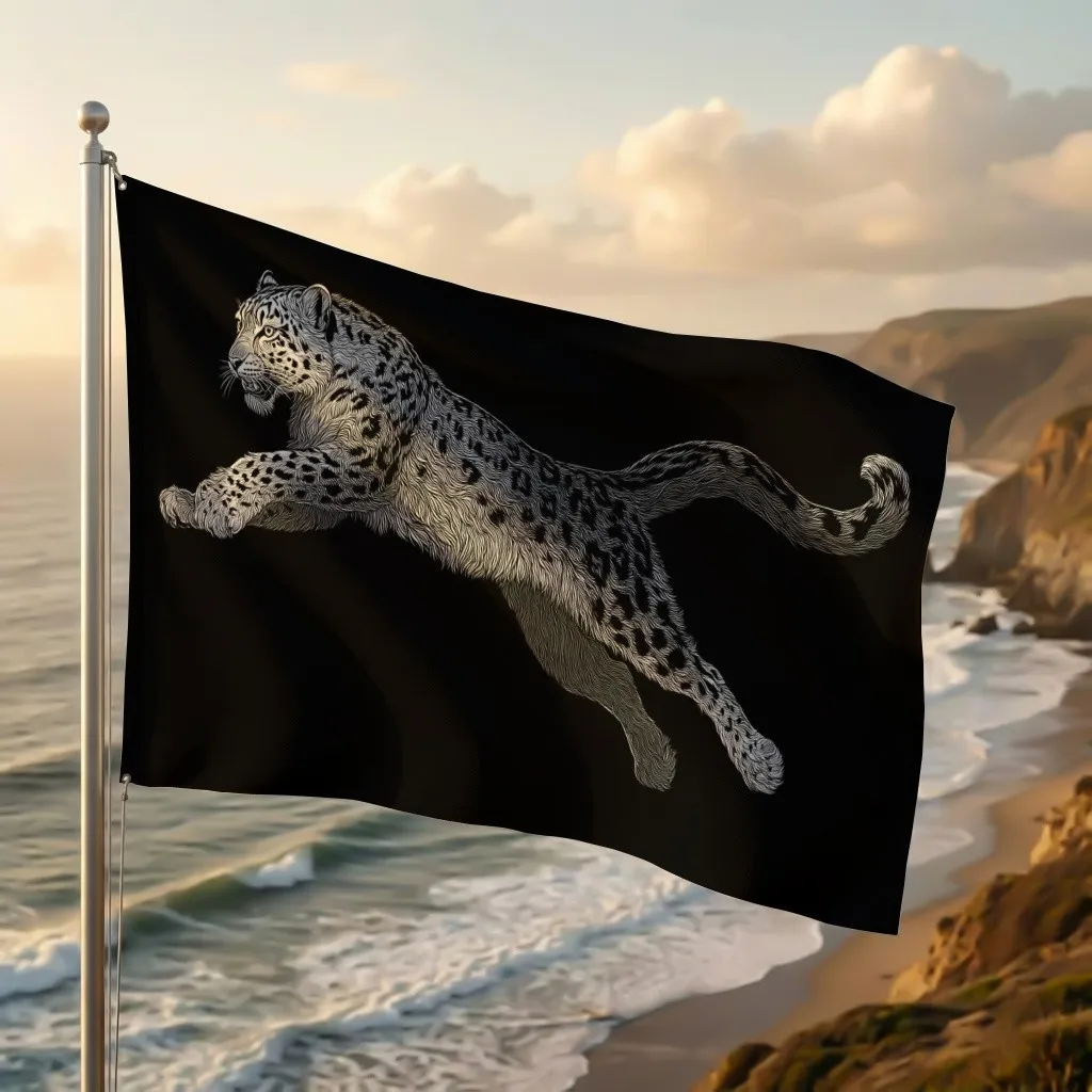 Snow Leopard Leaping Illustration Flag Lightweight Polyester Hanging Wall Decor for Indoor Outdoor