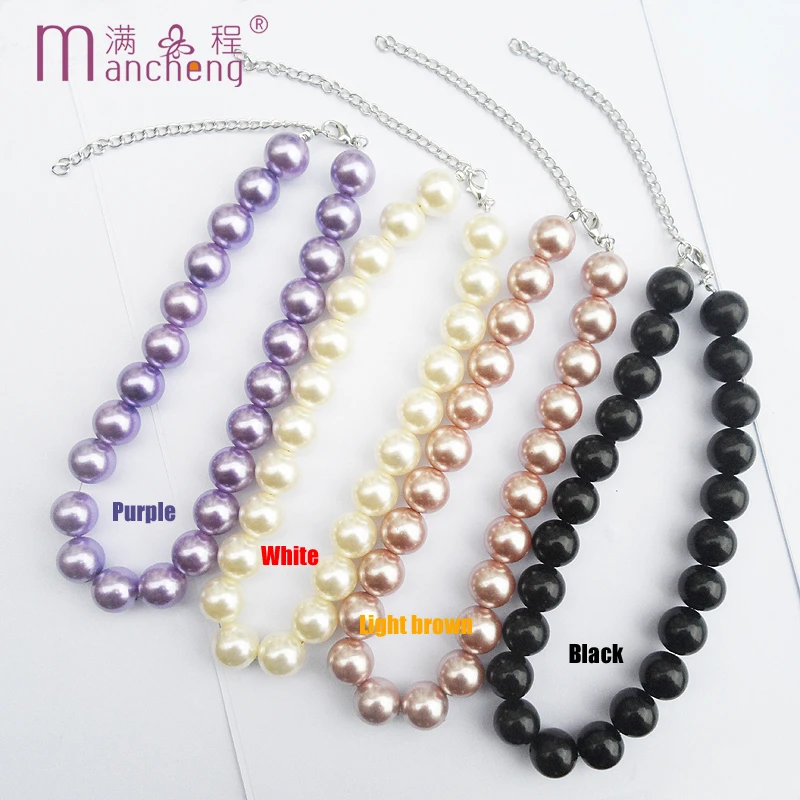tiki 12 Color Concise Short Big Beads Collarbone Chain Sweater Pearl Choker Necklace For Women Rainbow Friends Christmas Gift