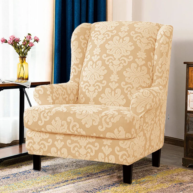 Thicken Jacquard Floral Wing Chair Cover Spandex Stretch Sofa Armchair Slipcover Wingback Lounge Chair Cushion Cover Funda Silla