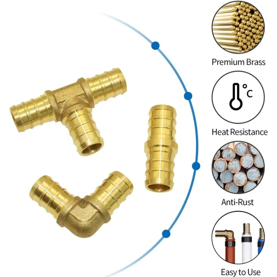 1 2 بوصة PEX Fitting Combo 30 قطعة لأنظمة السباكة السكنية: تتضمن 10 وصلات مستقيمة 10 90 درجة المرفقين 10 PEX Te