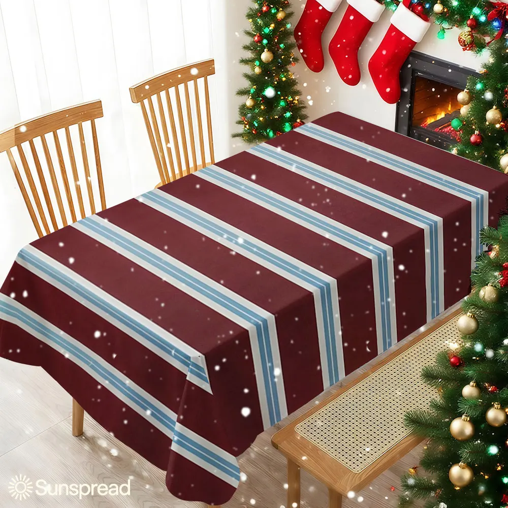 Burgundy Blue White Stripes Waterproof table cloth, splash-proof tablecloth, for party, Halloween, Christmas, dining, camping