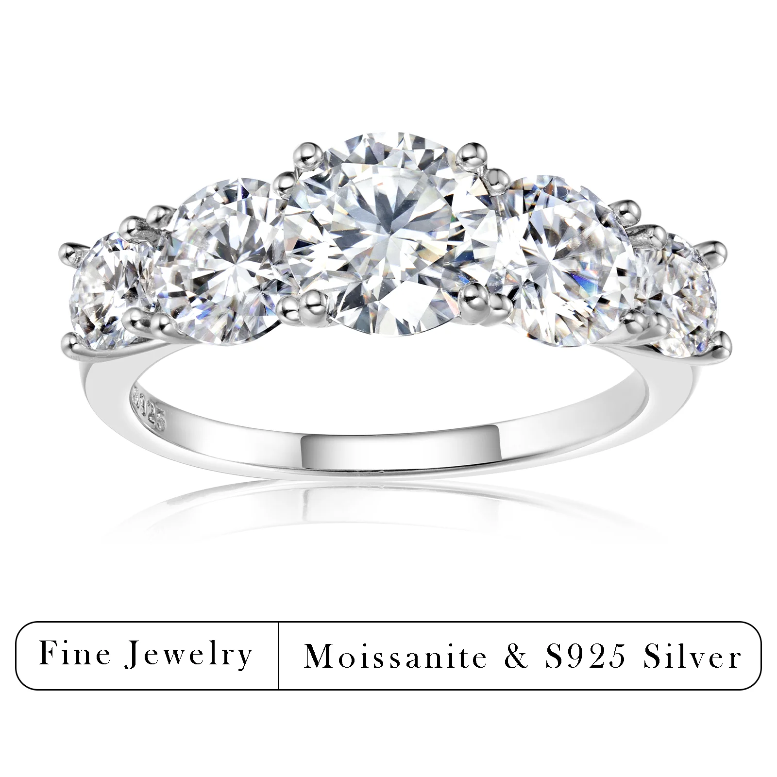 

Кольцо из серебра S925 с пятью муассанитами круглой огранки 3.7 CTW, изогнутое, изысканное ювелирное украшение, романтический свадебный подарок для женщин