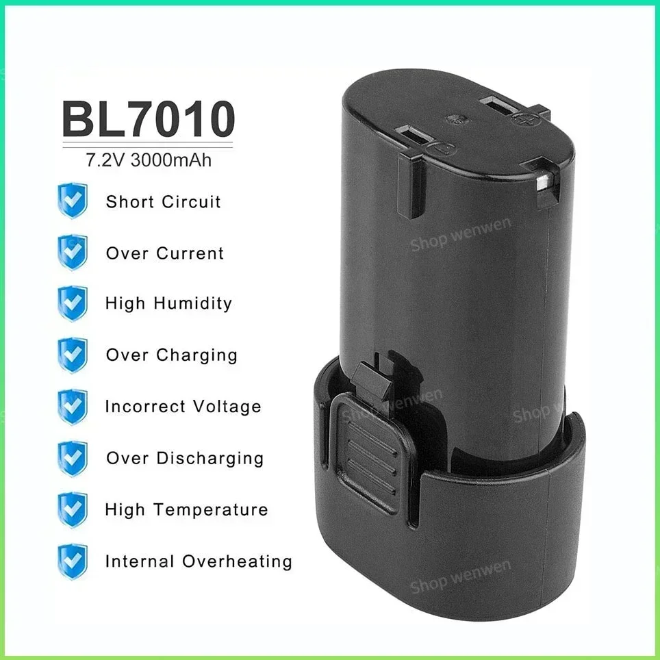 Makita-Batterie de remplacement BL7010, 7.2V, 3000mAh, Eddie ion, 194355-4, TD020, TD020D, TD020DS, DF330D, ML704, TD090D, Outils électriques