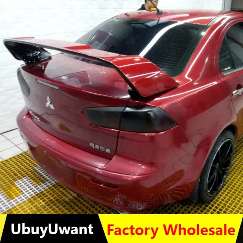 For Mitsubishi LANCER EVO Black Spoiler 2008 to 2015 ABS Material Primer Color Car Tail Wing Decoration Rear Trunk Spoilers Wing