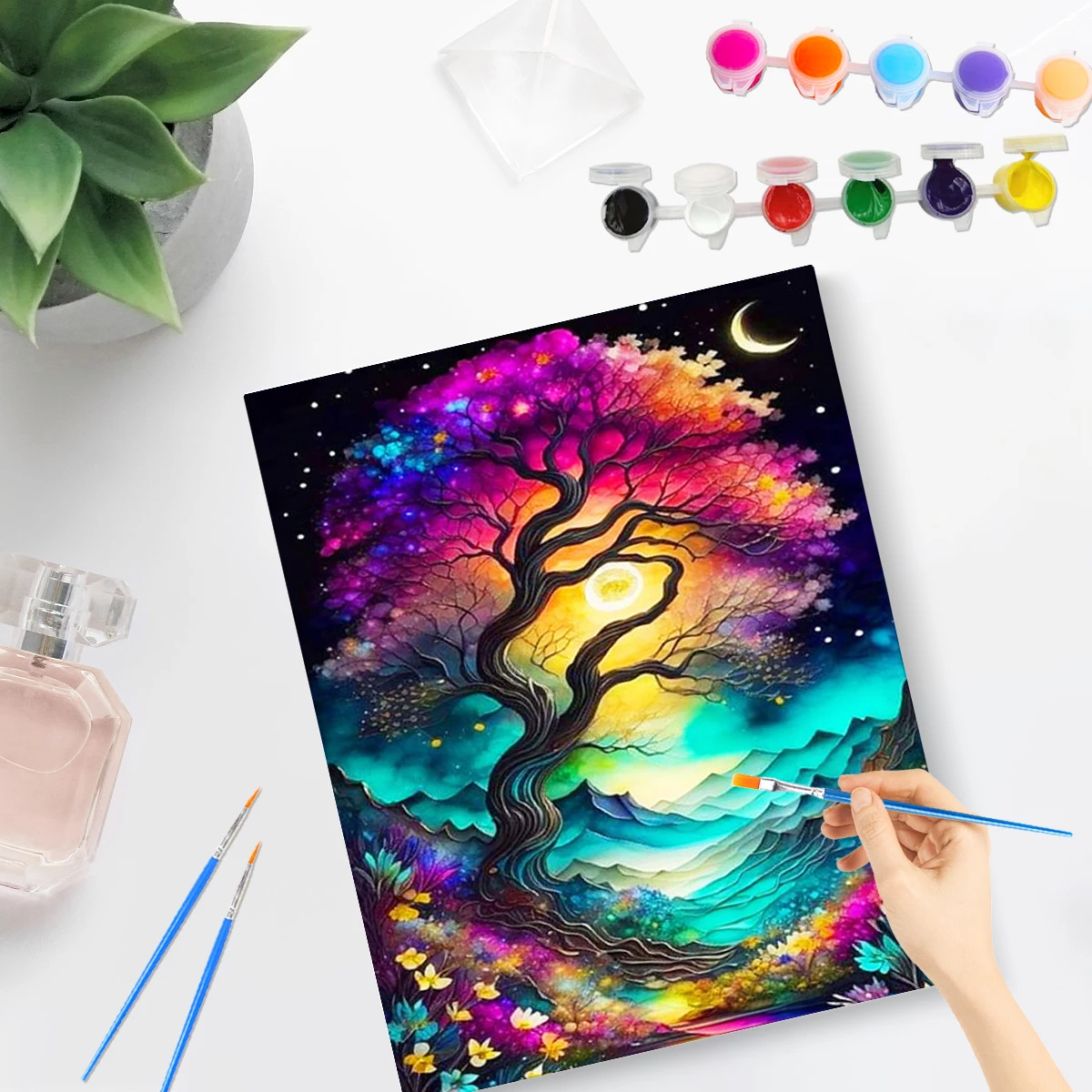 PhotoCustom Diy Painting By Numbers Colorful Tree Landscape With Frame Pictures By Numbers Acrylic Kits For Home Decoration Gift