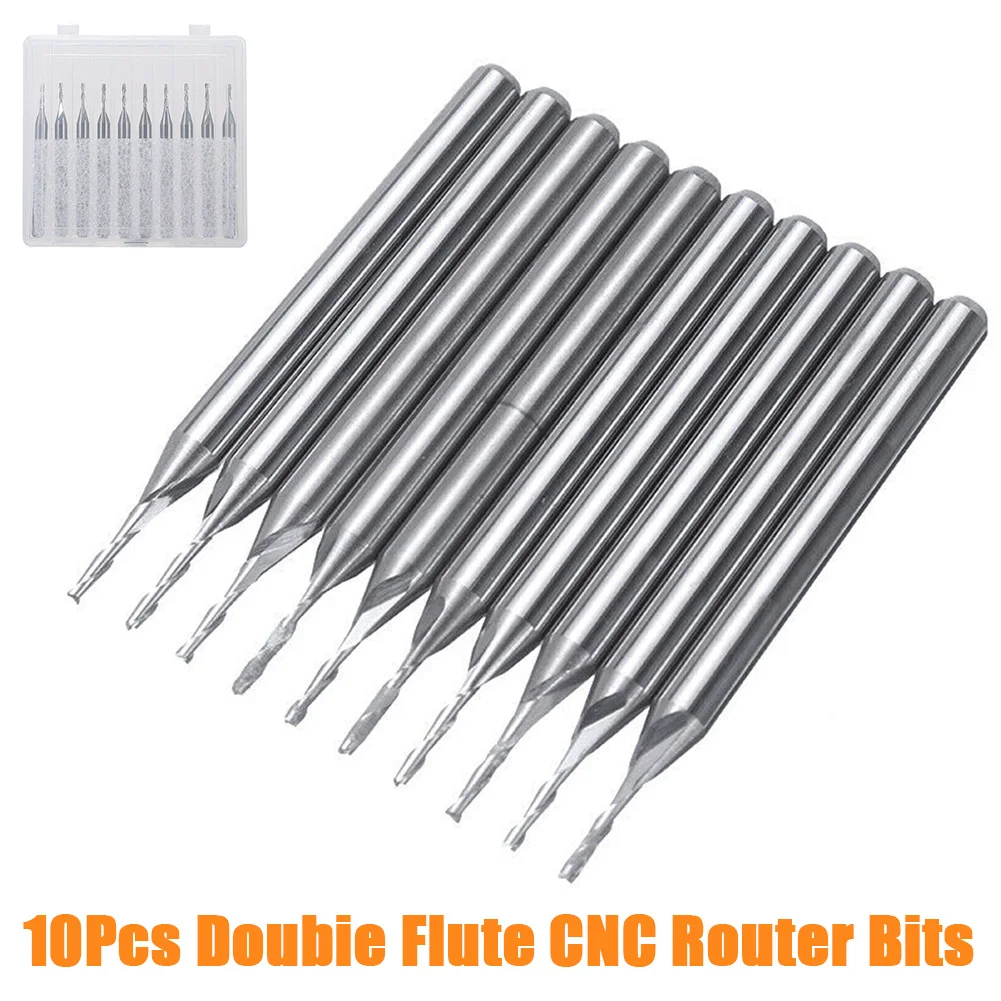 2 Flute Router End Milling Spiral 1/8 Inch 10pcs CNC Carbide Flat Nose Milling Cutter 1mm 38mm Engraving Grooving