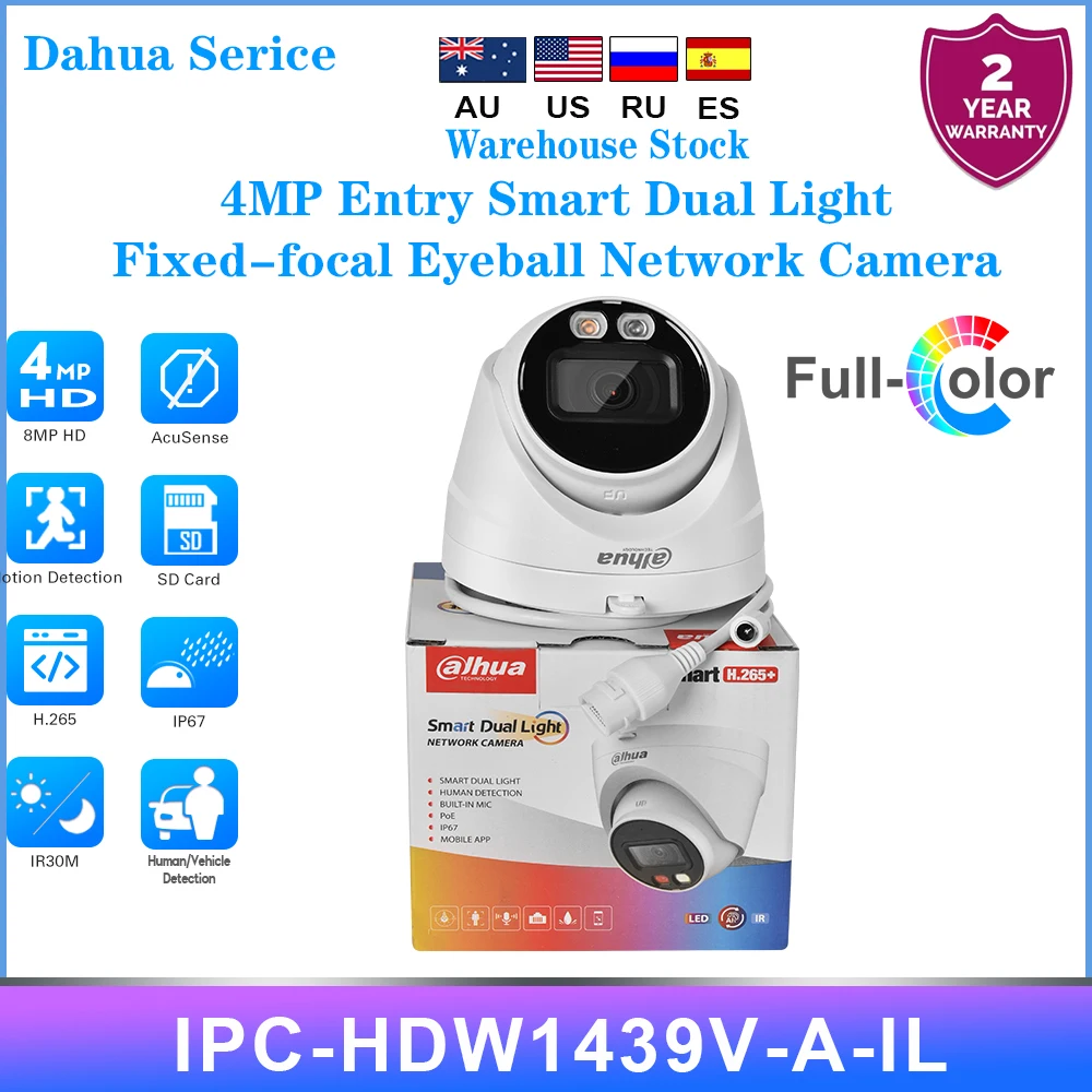 Dahua Serice  IPC-HDW1439V-A-IL 4MP Entry Smart Dual Light Fixed-focal Eyeball Network Camera Full Color Human Detect POE IP67