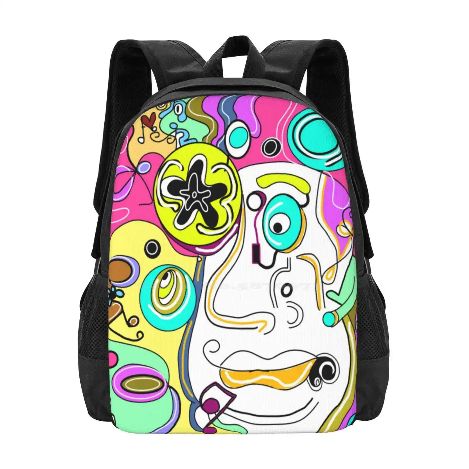 Smear The Loafing Hot Sale Schoolbag Backpack Fashion Bags Trippy Cartoon Kawaii Artsy Face Hippie Colorful