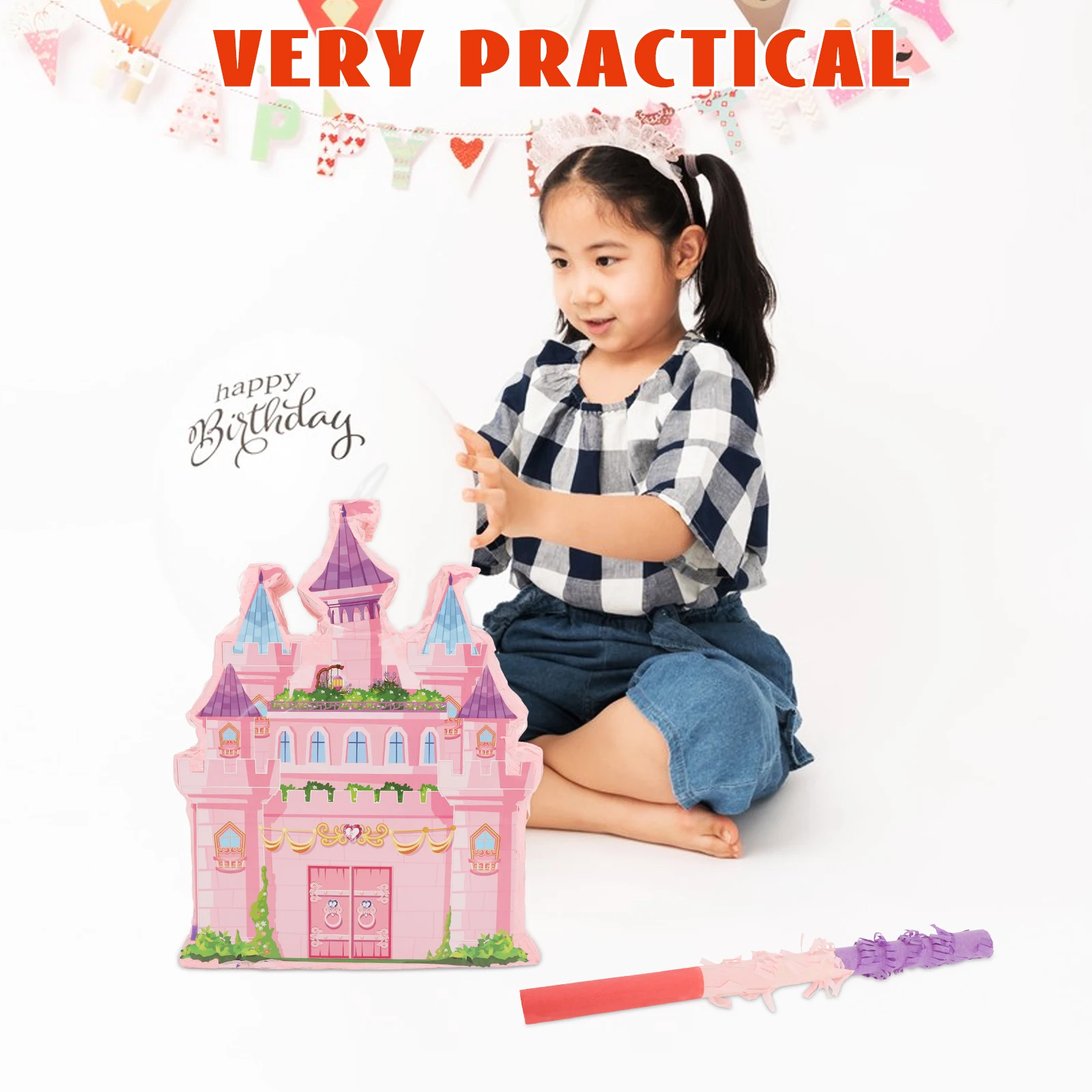 

Princess Castle Pinata Kids Party Birthday Decorations Pink Candy Container Sweet Memories Hanging Toy Celebration
