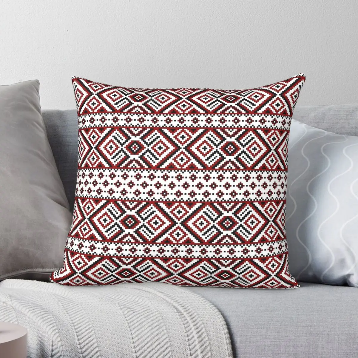 Ukrainian Embroidery Red Black Square Pillowcase Polyester Linen Velvet Pattern Decorative Throw Pillow Case Home Cushion Cover