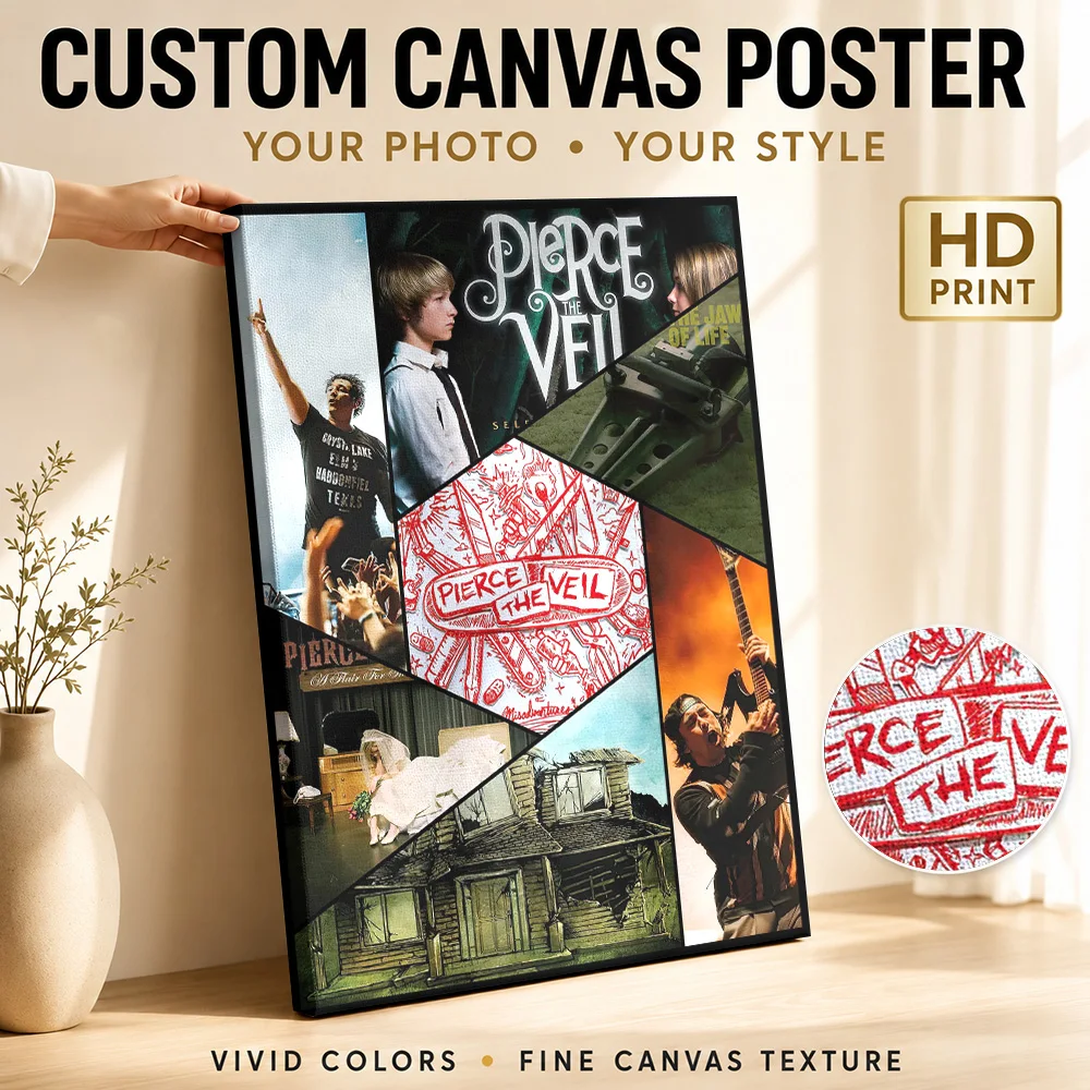 Pierce The Veil Album Collage Canvas Print Poster Bold Style Canvas Wall Art With Customized Photo For Bedroom Ideal Fan Gift