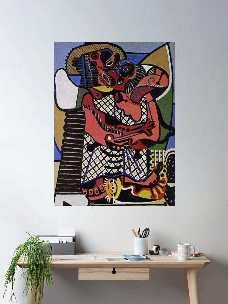 

Abstract The Kiss by Pablo Picasso, Art Print Canvas Poster, Living Room Decor, Home Wall Picture
