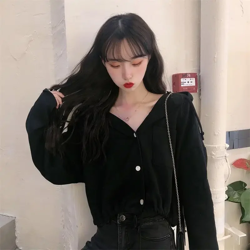 مع قبعة هوديس المرأة اقتصاص لون نقي رسم سلسلة Preppy العصرية الحلو كل مباراة المؤنث بسيط الربيع المراهقين فضفاض رائجة البيع #3